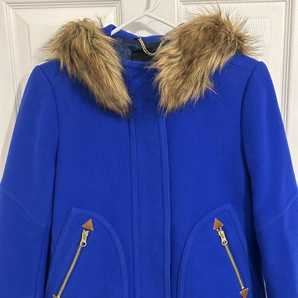 J. Crew Chateau Italian Stadium Cloth Wool Fur Parka Regal Brunswick Blue Size 2 - Picture 9 of 16